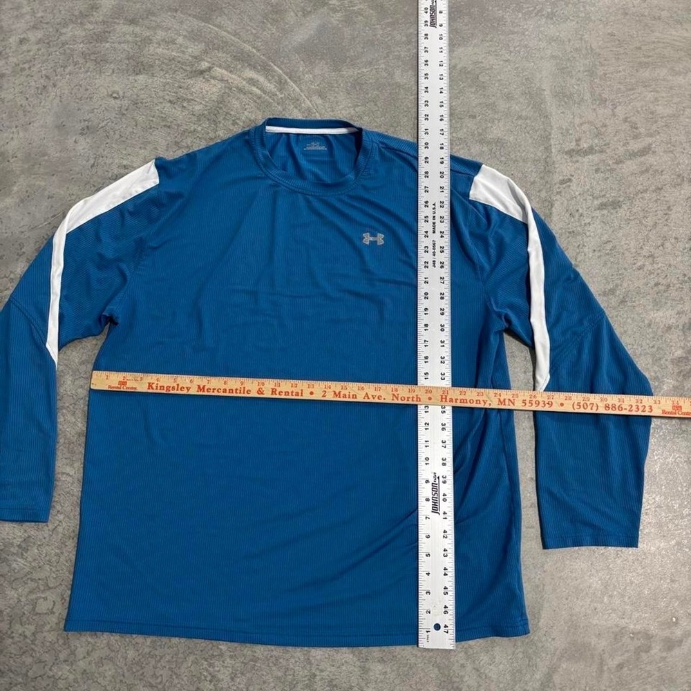 Under Armour Blue Polyester Long Sleeve Shirt White Shoulder Stripes Size XXL - Picture 4 of 4